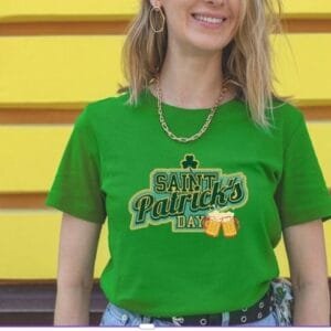 Saint Patrick's Day Tee, Unisex T-Shirt, Green yellow st patrick's day clover, cute gift for mom or dad. gift irish friend, men beer mug