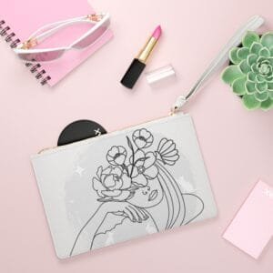 Flower Lady lavender Clutch Bag, Make Up Bag, Cool Gift for teen, Fun Gift for sister, Christmas present for Daughter, Vegan leather, pocket